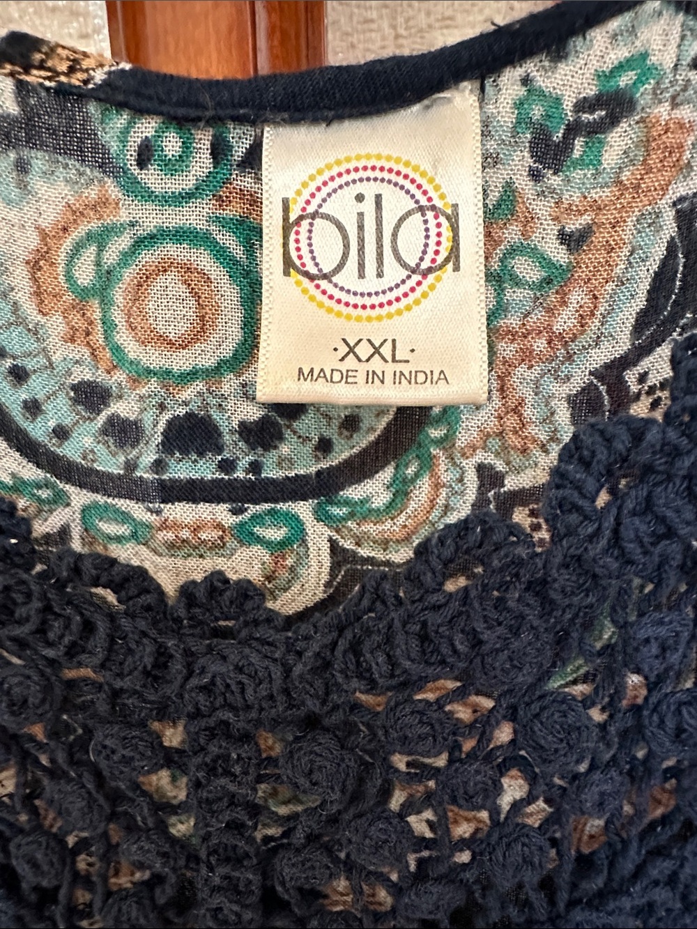 Bila Navy Floral Paisley Maxi Dress with Crochet Yoke - Picture 4 of 7